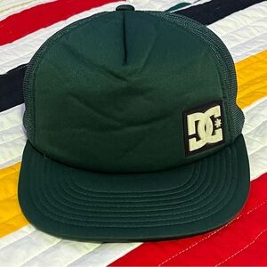 Vintage Y2k DC Shoes Forest Green Trucker Hat Mesh Snapback Logo Patch
